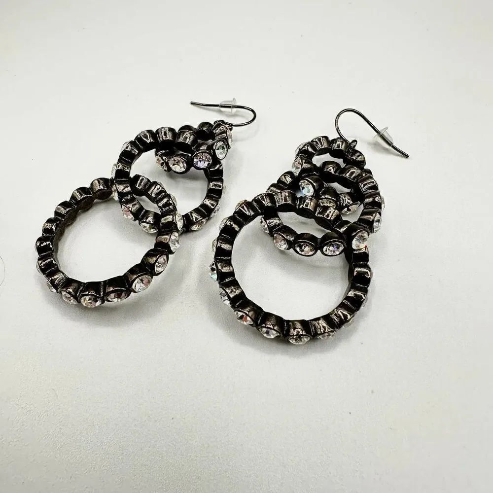 Three Hoop Interlock Rhinestone Drop Earrings - Picture 1 of 3